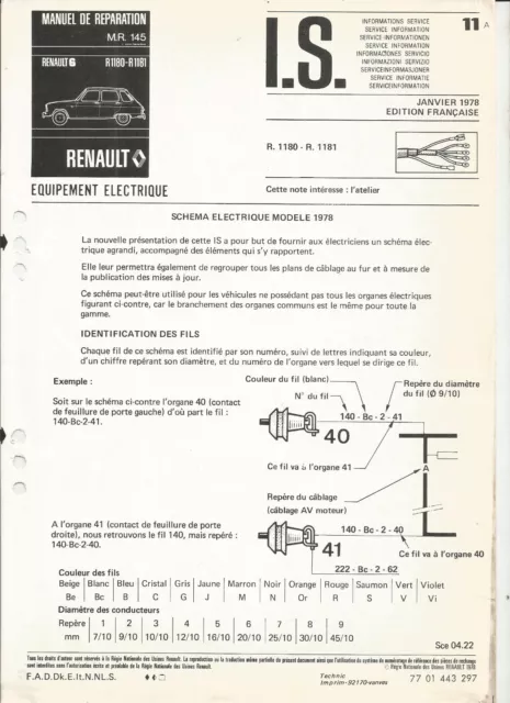 Renault - Mr 145 - R 6 - R 1180 1181 - Is 11A - 1978 / Schemas Electriques