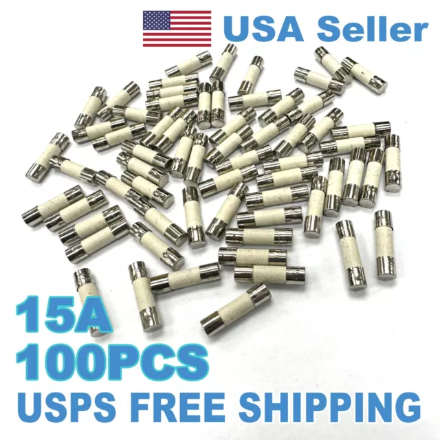 100pcs 15A Ceramic Fast Blow Fuse 15 Amp 125/250v 5x20mm Us Free Shipping