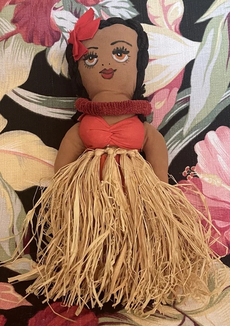Vintage Hawaiian Hula Girl Dancer Cloth Rag Doll Handmade Hawaii 1930’S Rare