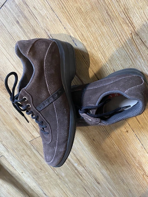 Prada 3E 3262 Chaussures Basket Cuir Daim Marron En Excellente État T. 37 Femme