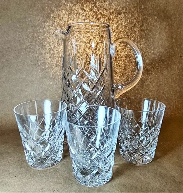 KOSTA BODA Crystal Diamond-Cut Pitcher (Rare) and Glass Set Signed Boda EUC