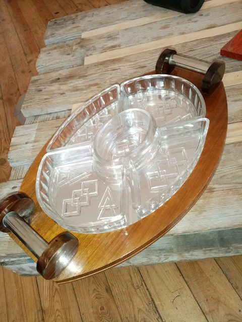 Plateau Apéritif Art Déco Bois – 5 Raviers Amuse-gueules – Vintage 1920-1949