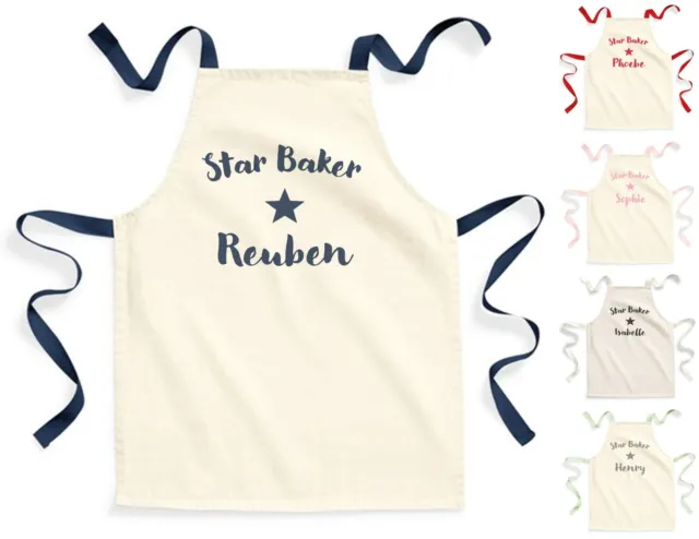 Kids Personalised Name Star Baker Fairtrade Cotton Craft Apron - School Painting