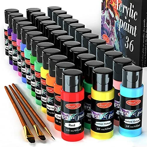 ACRYLIC PAINT SET of 36 Colors 2fl oz 60ml Bottles,Non Toxic Assorted
