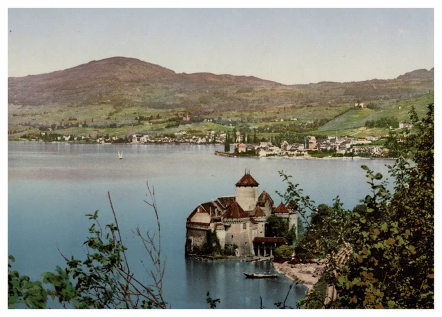Photochromie Vintage Du Lac Léman (Montreux) - 1896 - Tirage Original 20,5x22,5 Cm