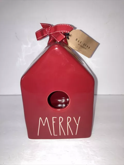 Rae Dunn “MERRY” Square Red Ceramic Birdhouse Christmas Holiday 2020 New W/Tags