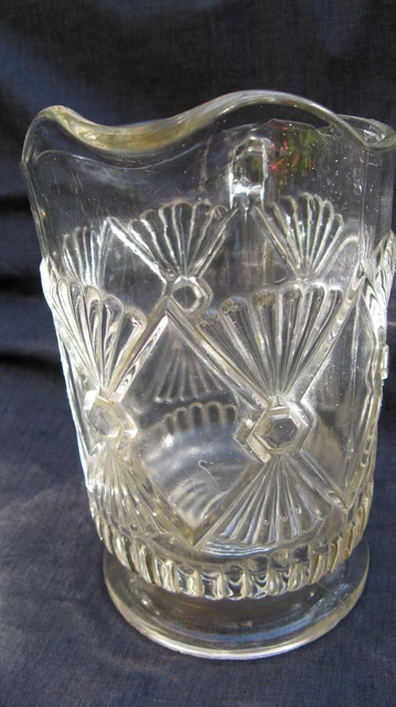 1880s Antique Early American Pattern Glass King's Curtain Water Pitcher