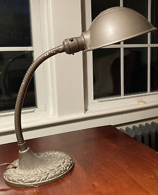 RARE Vintage Flex Arm Gooseneck Steel &  Cast Iron Table Lamp Art Deco Style