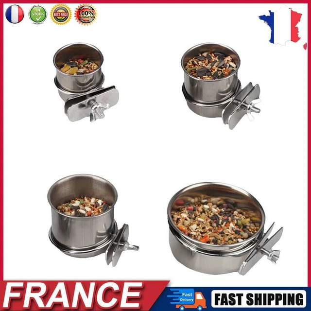 Stainless Steel Hanging Cage Birds Dish Parrot Food Drinking Anti Turnover Bowl
