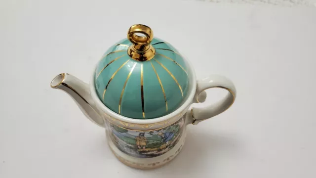 Sadler Sporting Scenes Ot The 18Th Century “Fishing” Teapot With Green Lid Mint