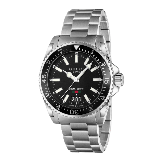 WATCH GUCCI DIVE YA136301A gents Steel Strap Black Dial Diver 200