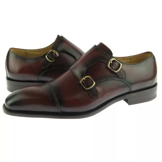 Carrucci KS509-23 Cap Toe Double Monk Strap, Men's Dress Leather Shoes, Brown