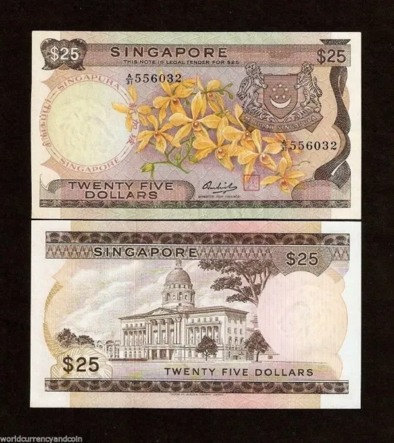 Singapore 25 Dollars P4 1972 Orchid Unc Brownish Paper Rare Money Bank Note