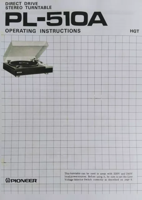 Pioneer PL-510A Stereo Plattenspieler Bedienungsanleitung - BENUTZERHANDBUCH