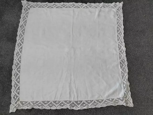 Vintage Table Cloth Hand Crochet Trim 40" Square