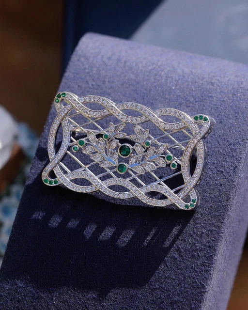 Collier Pendentif/broche Style Belle Epoque - Serti CZ Bleu Sur Rhodié, Neuf Sans Emballage