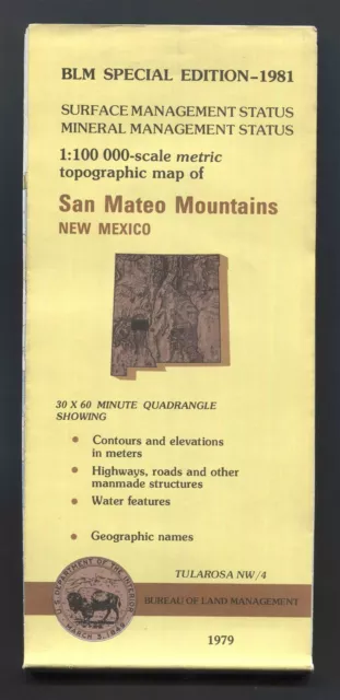 USGS BLM topo map New Mexico SAN MATEO MOUNTAINS 1981-1979 Tularosa NW/4 mineral