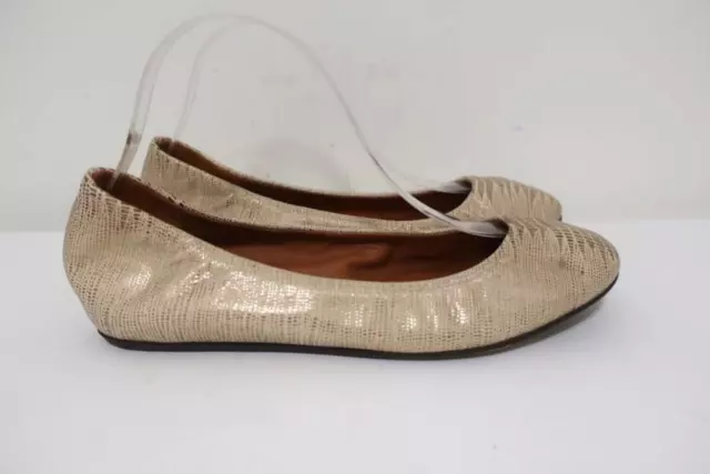 Lanvin Ballet Flats Cream/Gold Lizard-Embossed Leather Size 38.5 2