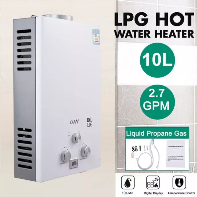 10L/2.7GPM LPG Propane Gas Water Heater On-Demand Instant Hot Boiler +Shower Kit