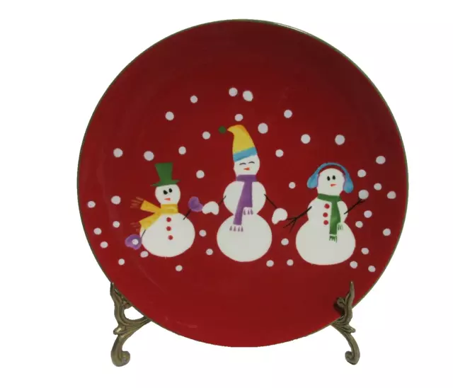 Pier 1 Imports Snow Ball Lunch Plate 9" Snowmen Red REPLACEMENT