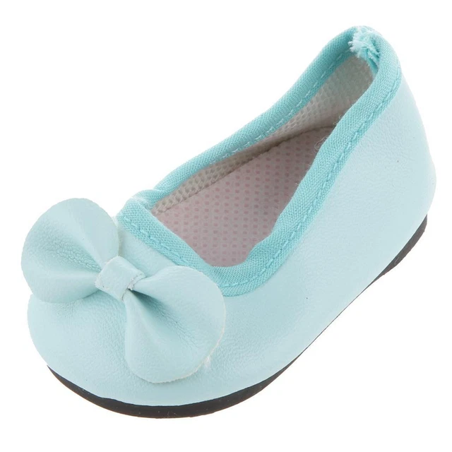Coppia Di Scarpe Piatte Azzurre Durevoli Con Fiocco Per Bambole Da 18 Pollici