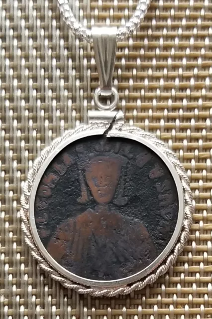 Imperio Romano Bizantino León VI El sabio Collar de plata maciza con moneda grande con COA