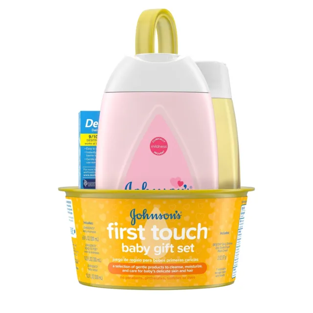 Johnson's First Touch Baby Gift Set, Baby Bath, Skin, & Hair Essential Produc...