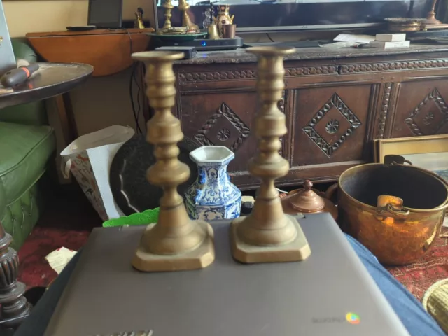 Pair Of Antique Early 19th Century Brass Candlesticks