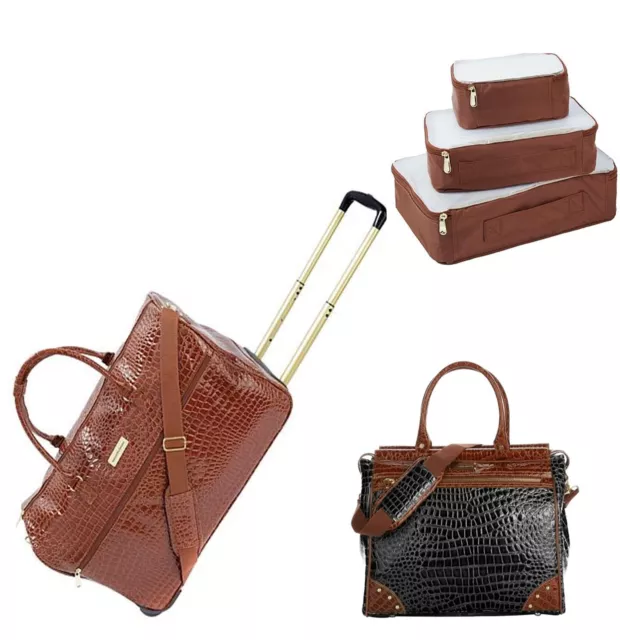 Samantha Brown Luggage Croco Embossed Jet Set Travel Weekender Collection