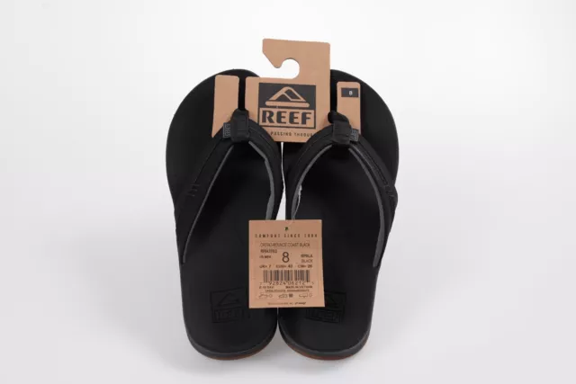 NWT Mens Reef Ortho Bounce Coast Flip Flops Black Size 8