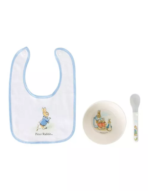 NEW Beatrix Potter Peter Rabbit BPA Free Melamine 3 Piece Set - Bowl Spoon & Bib