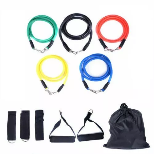 11 PCS Resistance Exercise Band Set Yoga Pilates Abs Fitness Tube Workout Bands