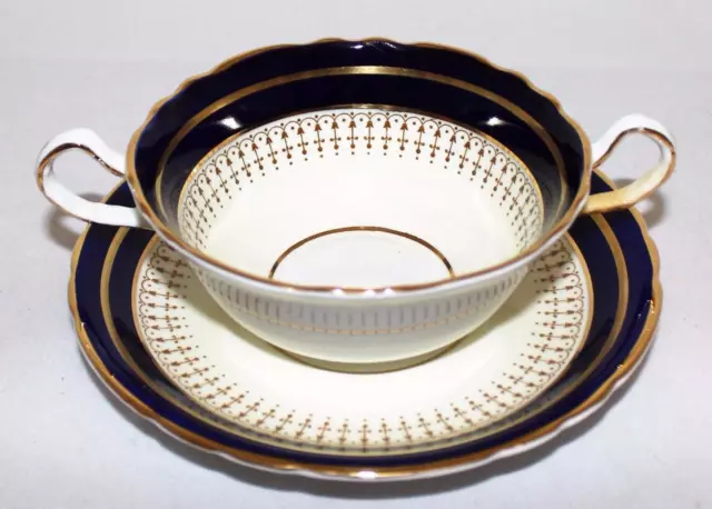 Aynsley Fine Bone China, 7249, LYNTON COBALT BLUE, Cream Soup Bowl & Saucer