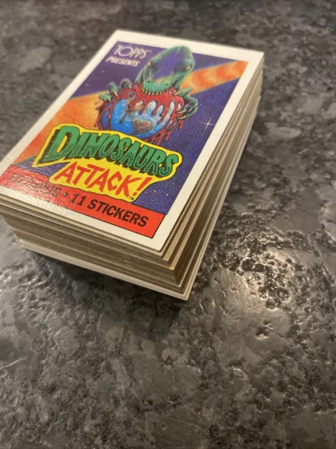 Topps 1988 Dinosaurs Attack, Sick Set !! Glad Dino’s Extinct! 55/11 Cards Stickr