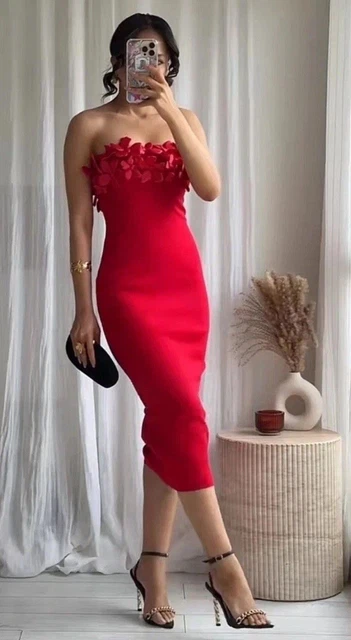 ZARA NWT WOMAN SS25 FLORAL KNIT MIDI DRESS RED Size M 3920/720 45.00 -  PicClick UK