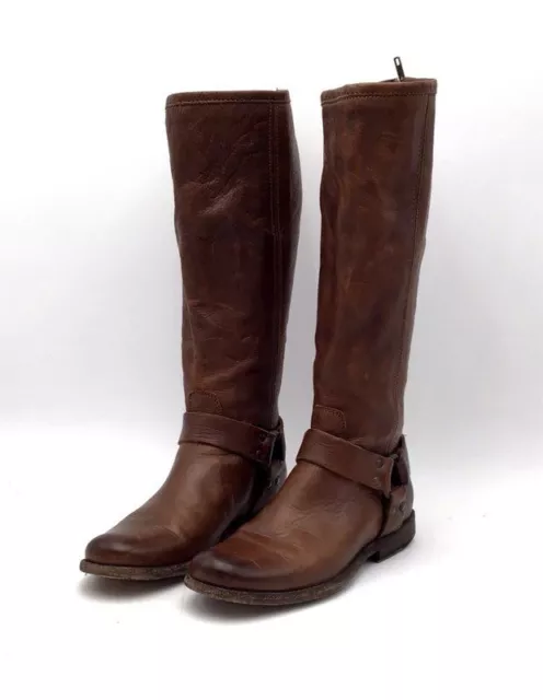 Frye Women's Phillip Harness 76850 Brown Leather Tall Riding Boots - Size 6.5B