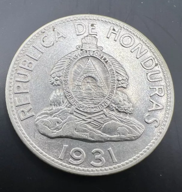 1931 Honduras Un Lempira 0.900 Silver World Coin Lencas 1st Year