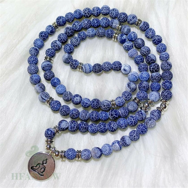 6mm Weathered Agate Buddha 108 Bead Mala Necklace Bless Chakra Cuff Buddhism