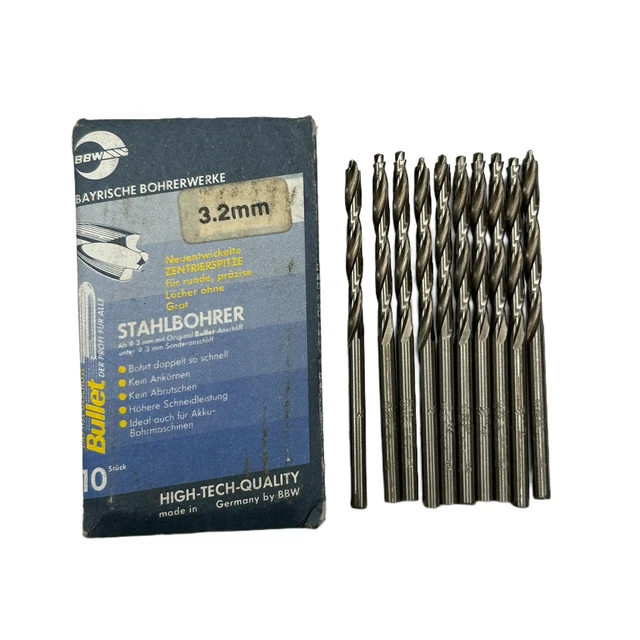 10 Bbw 3.2mm Hss-G Metallo Pallottola Trapano Punte. Acciaio, Leghe & Pvc. IN