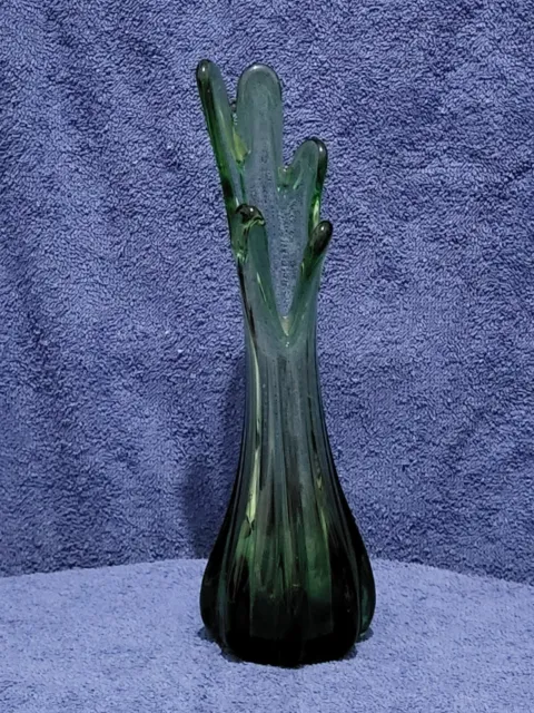 Vintage Mid Century Modern  MCM Swung  glass Vases Emerald Green