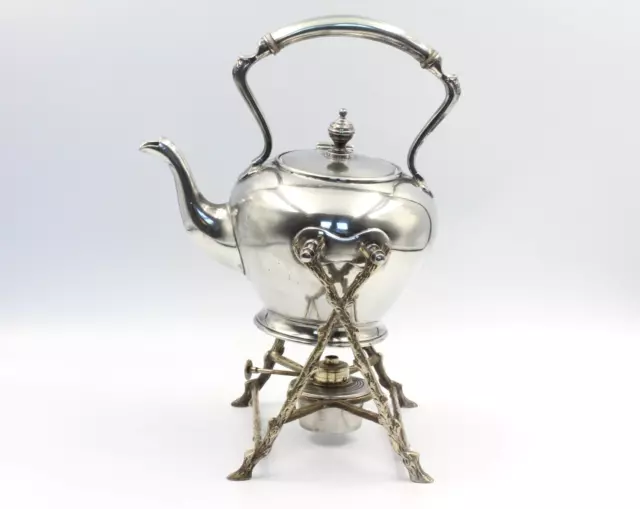James Deakin & Sons Late Victorian Tilting Spirit Kettle on stand with burner