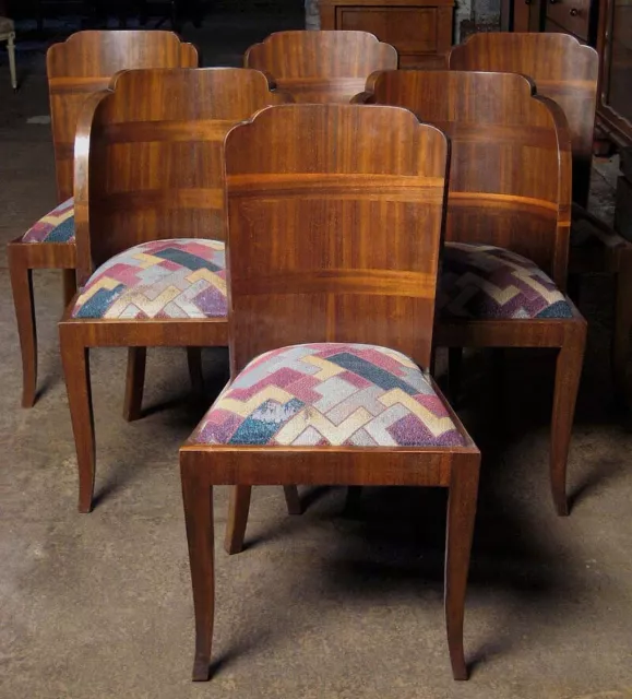Sechs geschwungene, französische Art Deco Stühle aus Nussbaum Antik Kolosseum