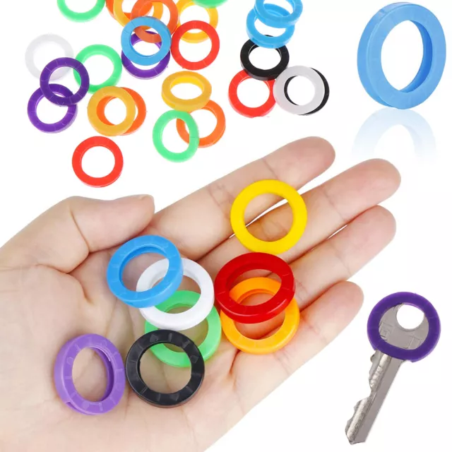 10/50pcs x Key Cap Covers Tag ID Markers Keyring Assorted Colours Plastic Rings