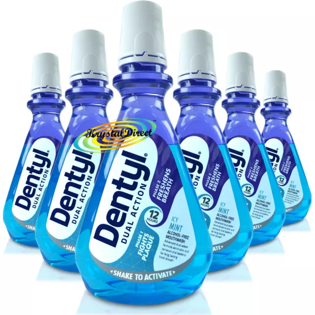 6x Dentyl Dual Action Alcohol Free Mouthwash Icy Mint 500ml