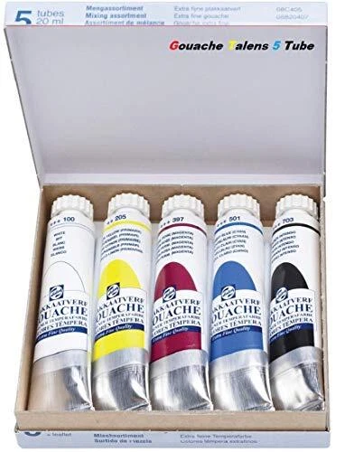 Talens Royal Boîte de Peinture Gouache Extra-Fines Artists 5 Tubes de 20ml Co...