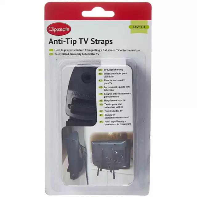 Clippasafe Anti-Tip Tv Straps Baby Proofing Safety Secure Adjustable Black NEW