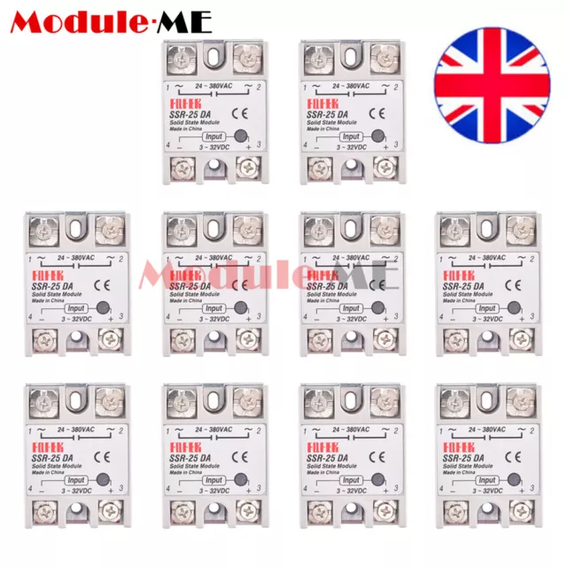 1-10PCS SSR-25DA Solid State Relay Module 25A DC3-32V Input AC24-380V Output UK