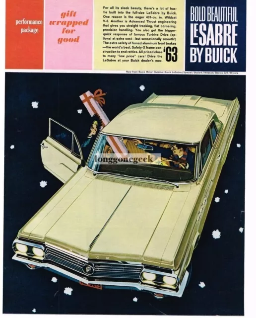 1963 BUICK Le Sabre White 2-door Coupe Gift Wrapped For Good art Vtg Print Ad