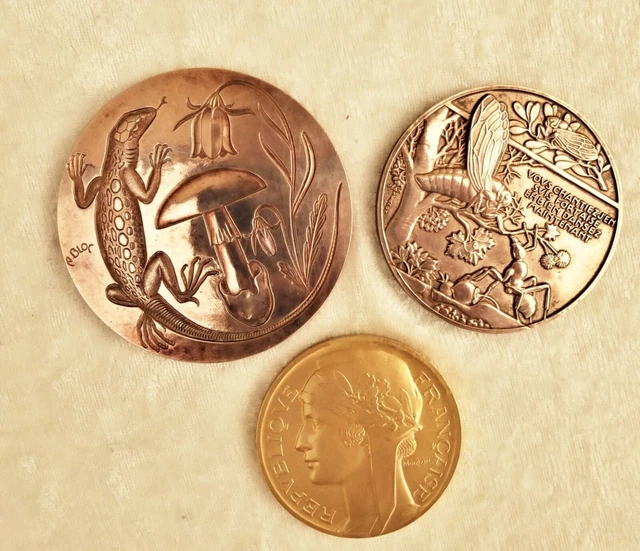 Lot 3 Medailles  Bronze Vernon Bloc Dubois/Morlon  Sujets Animaliers La Fontaine