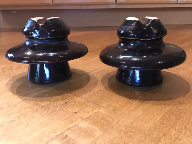 2 Vintage Antique VICTOR Brown Porcelain Insulators R=00 2